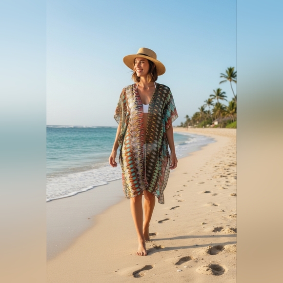 None Other - Multicolor Geometric Women Swim Coverup